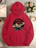 Cosmic Pattern Rose Women Hoodies 2025 Winter Autumn Clothes Y2k Sweatshirt Top Hoodie Long Sleeve Women's Casual Clothing
