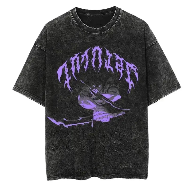 Hot Anime Solo Leveling Sung Jin-Woo Printed T Shirt Men Women Tshirts Plus Size T-shirt Harajuku Unisex Washed Cotton Tee