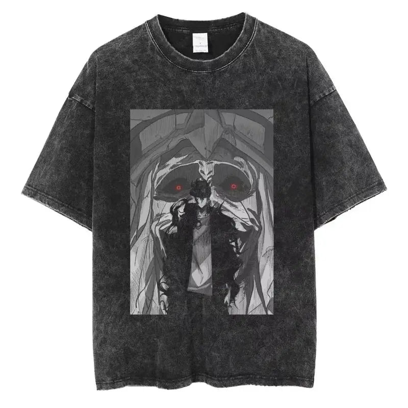 Hot Anime Solo Leveling Sung Jin-Woo Printed T Shirt Men Women Tshirts Plus Size T-shirt Harajuku Unisex Washed Cotton Tee