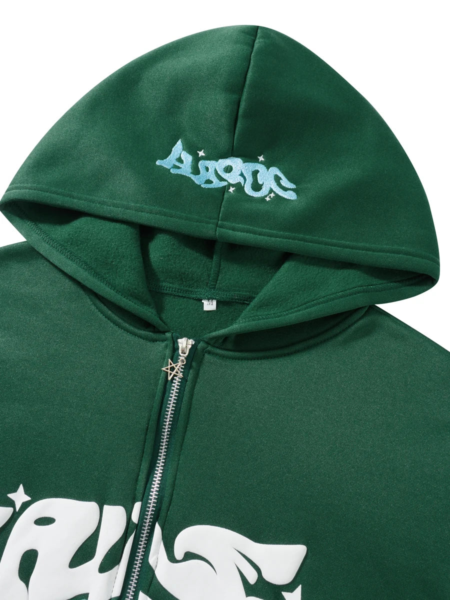 Men Women Hoodie Long Sleeve Letters Print Zipper Closure Sweatshirt Jacket with Pockets