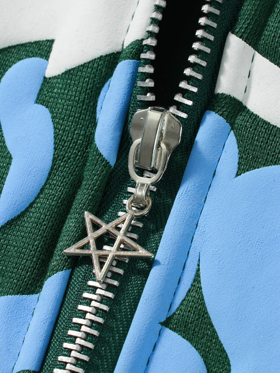 Men Women Hoodie Long Sleeve Letters Print Zipper Closure Sweatshirt Jacket with Pockets